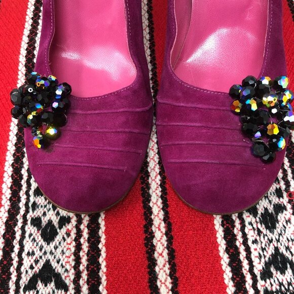 Eugenia Kim Pink Suede Round Toe Beaded Heels 37 - Picture 4 of 11